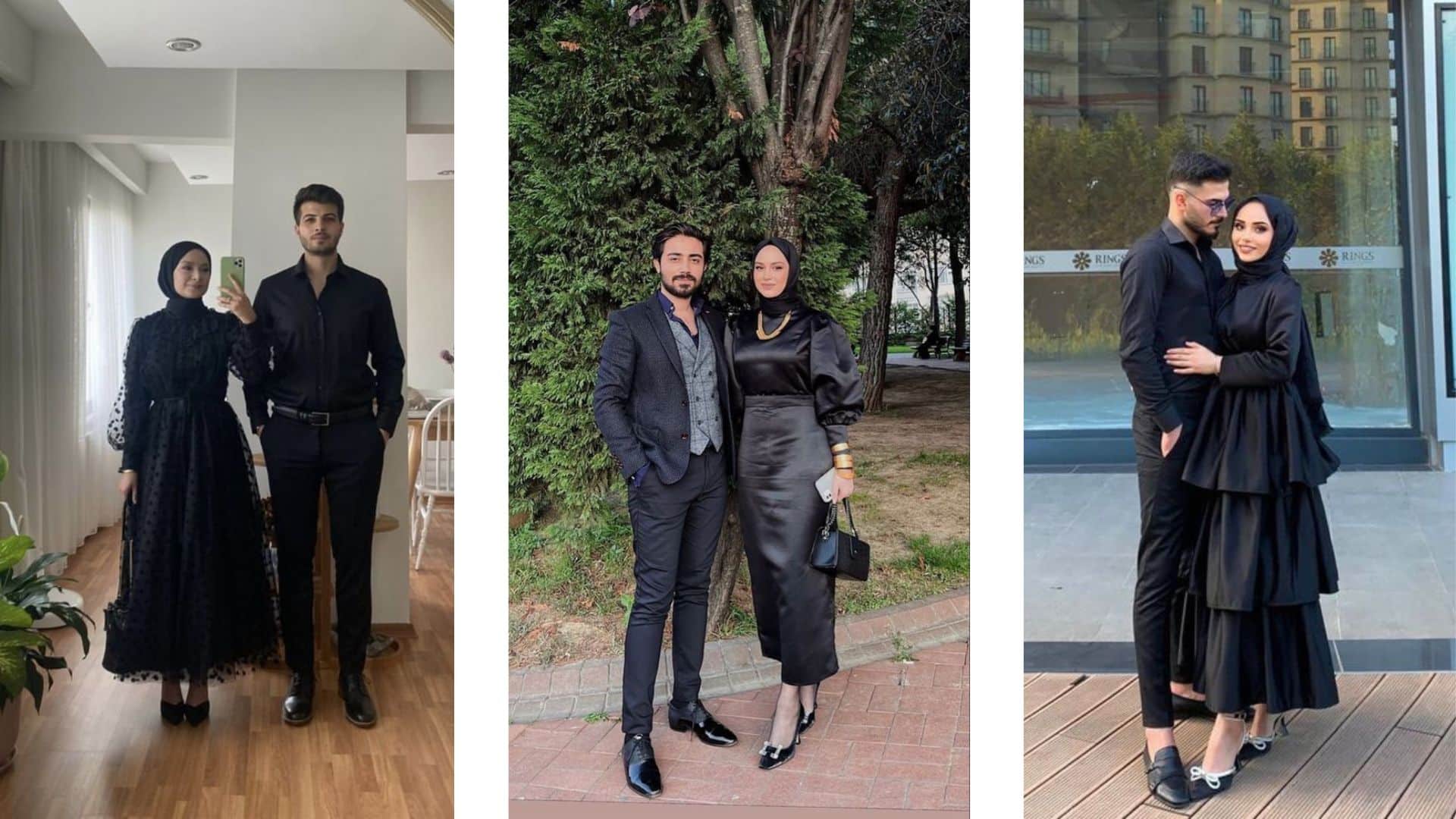 gaya formal couple gaun dan kemeja hitam